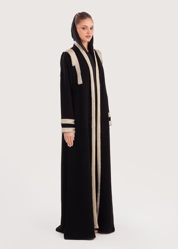 L170-عباية كريب قصب ذهبي