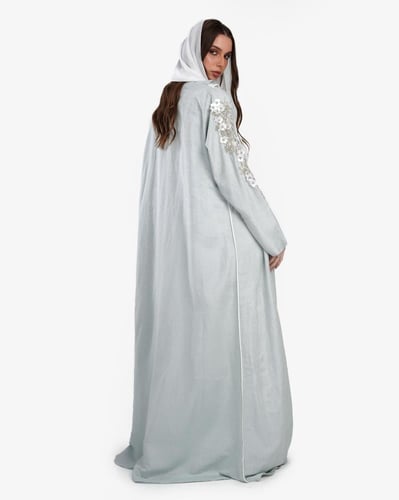 L016-عباية لنن تفني تطريز