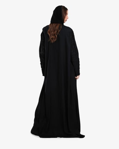 L079-عباية لنن أسود تطريز