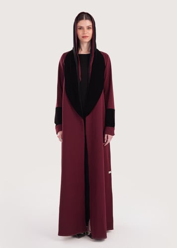 L167- عباية كريب برغندي