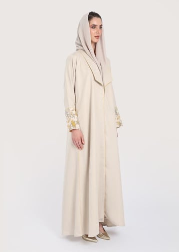 L237 -عباية بيج-زهر أصفر