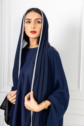 طرحة ليزر كحلي مطرزة فضي