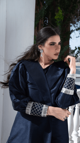 L05-عبايه تفتا كحلي تطريز