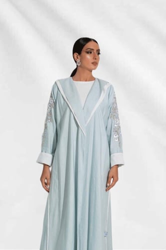 L016-عباية لنن تفني تطريز