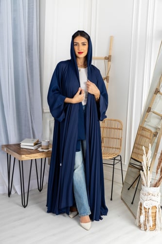 L047 - عباية كريب كحلي - كلوش مكسر .