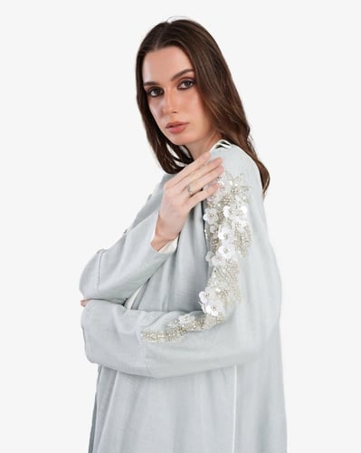 L016-عباية لنن تفني تطريز