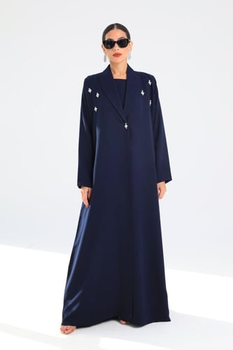 L149-عباية كريب كحلي كرستالات