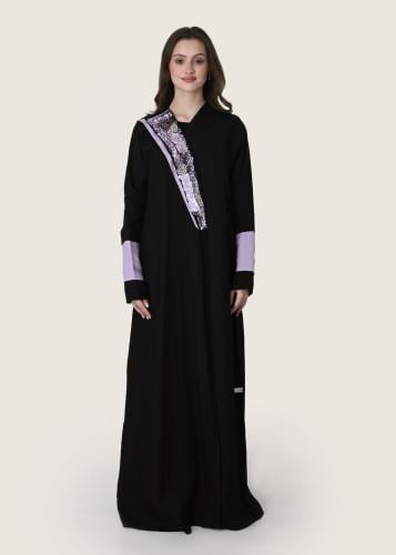 L205- عباية لنن اسود تطريز