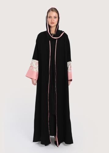 L240 - Black Abaya - Pink Flower