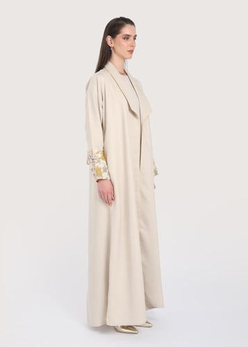 L237 -عباية بيج-زهر أصفر