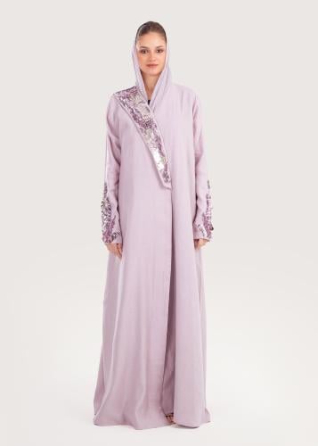 L174- عباية لنن موف تطريز