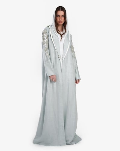 L016-عباية لنن تفني تطريز