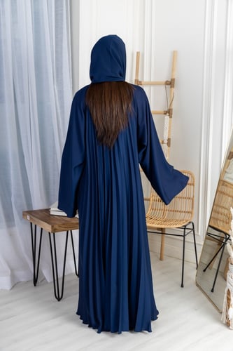 L047 - عباية كريب كحلي - كلوش مكسر .