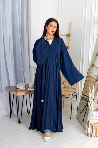 L047 - عباية كريب كحلي - كلوش مكسر .