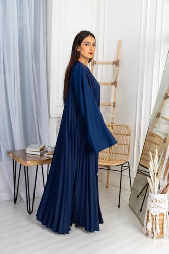 L047 - عباية كريب كحلي - كلوش مكسر .