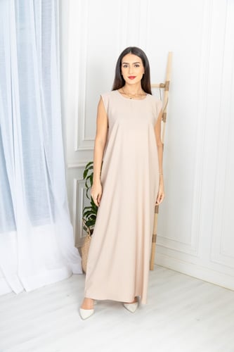 فستان داخلي تحت العباية قماش كريب لون بيج