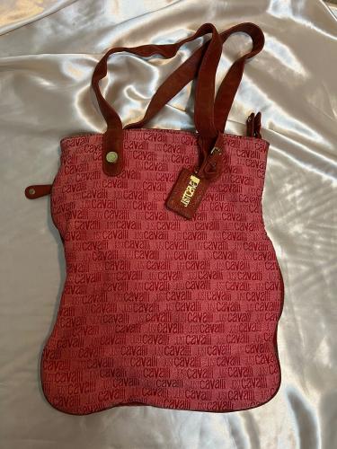 Just Cavalli Red Canvas Tote Bag