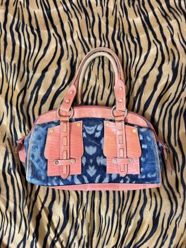 Roberto Cavalli Denim and Pink Crocodile-Patterned...