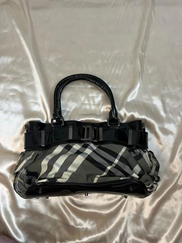 Burberry Black Patent & Check Fabric Handbag