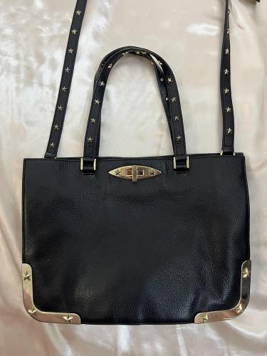 RED Valentino Black Leather Studded Star Tote Bag