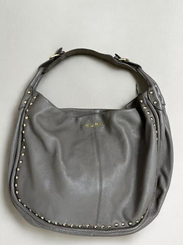 Miu Miu Grey Studded Hobo Bag