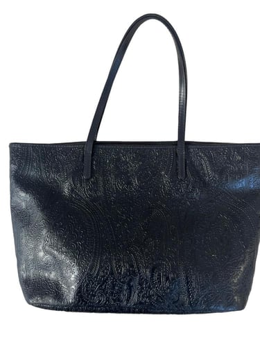 Etro black Leather Paisley Embossed Shopper Tote