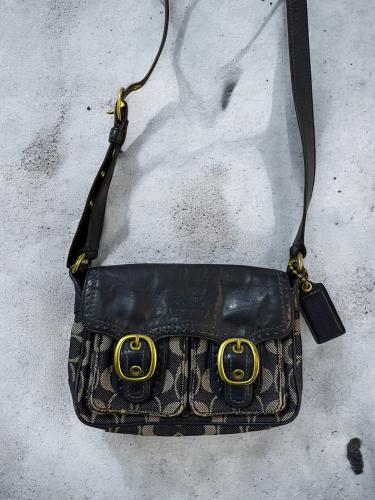 Coach Navy Crossbody Purse Canvas Leather Gold Flo...