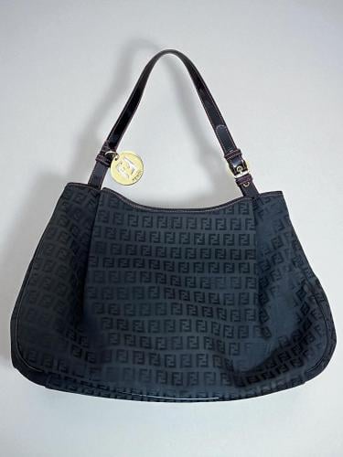 Fendi Black Zucchino Canvas and Patent Leather Hob...