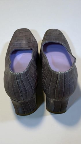 Charles Jourdan Brown Crocodile-Effect Leather Pum...