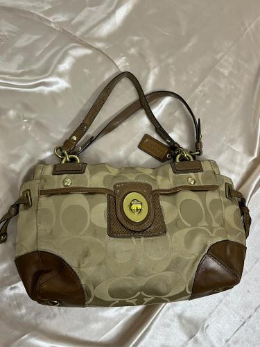 Coach Beige Monogrammed Shoulder Bag