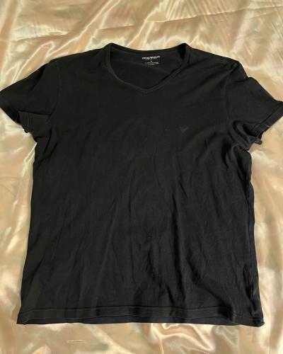 Emporio Armani Black V-Neck Logo T-Shirt - Size M