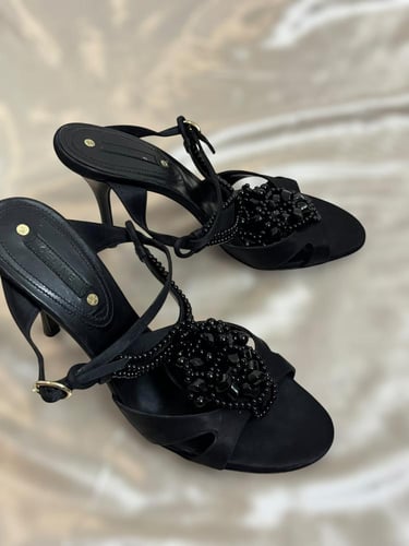 Celine Black Beaded Heeled Sandals - Size: 40
