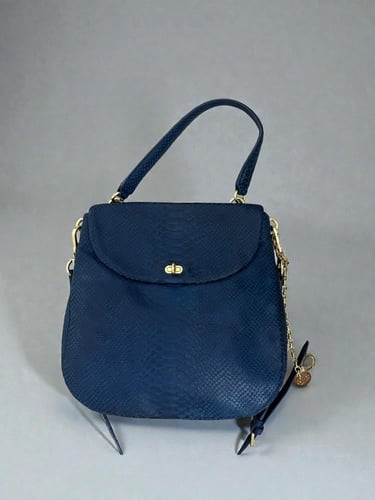Henri Bendel Blue Snake-Embossed Leather Bag