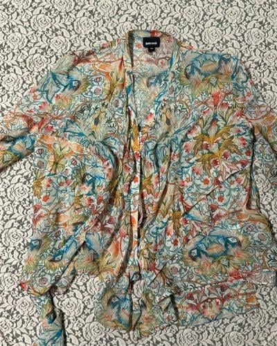 Just Cavalli Multicolor Botanical Print Sheer Blouse — Size 42
