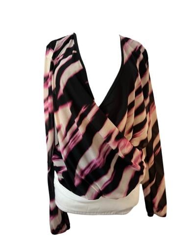 Wallis Black and Pink Abstract Pattern Wrap Top - Size M