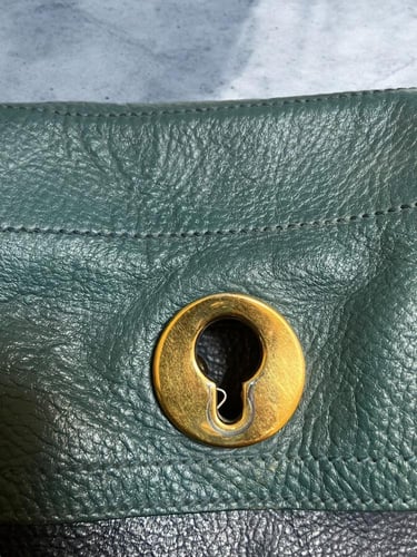 YVES SAINT LAURENT green Pebbled Leather Large Mus...