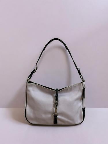 COACH ecru shoulder bag with brown leather trim