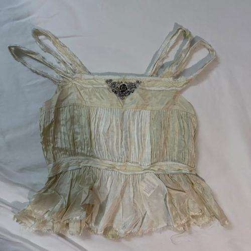 I Pinco Pallino Ivory Pleated Beaded Silk Cami - Size 10