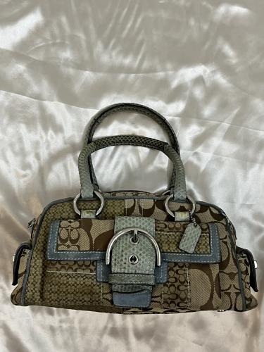 Coach Signature Canvas Blue Trim Satchel Ba