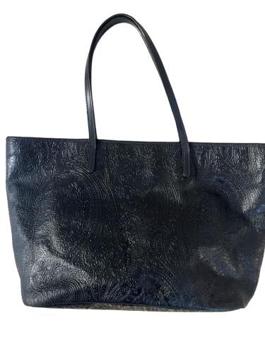 Etro black Leather Paisley Embossed Shopper Tote