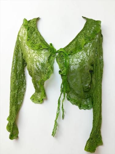Treasure Island Green Lace Tie Front Cardigan - Si...