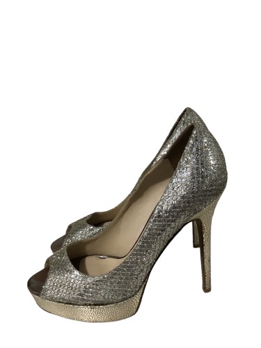 Jimmy Choo Metallic Luna Open Toe Pumps in Gold Le...