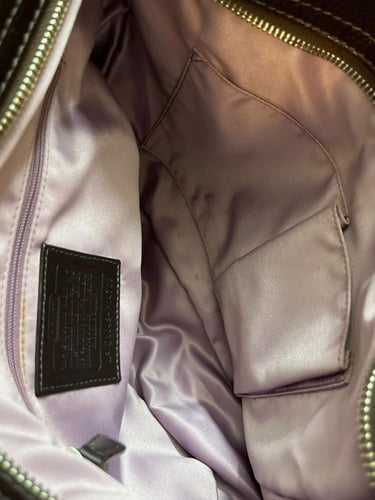 Coach Zoe Signature Purse Khaki Brown Leather Trim...