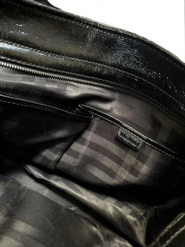 Burberry Black/Grey Beat Check Canvas and Patent L...