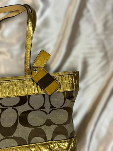 Coach Gold Quilted Signature Tote Bag