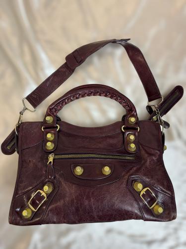 Balenciaga Burgundy Leather City Bag