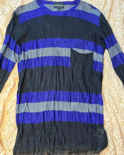 Emporio Armani Blue and Grey Striped Crinkle Knit...