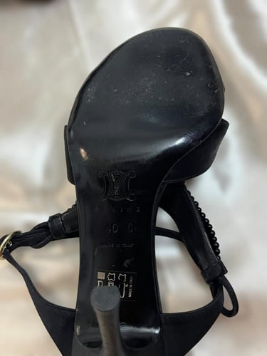 Celine Black Beaded Heeled Sandals - Size: 40