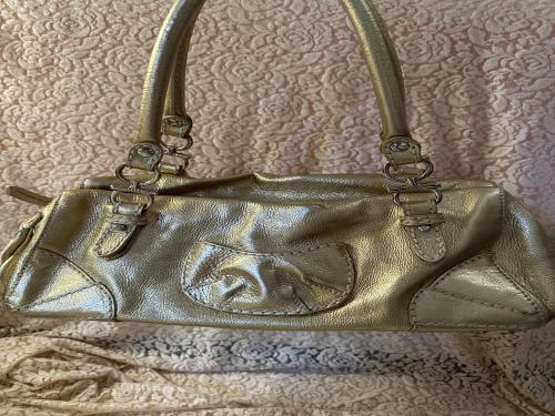 Sonia Rykiel gold leather large satchel tote shopp...
