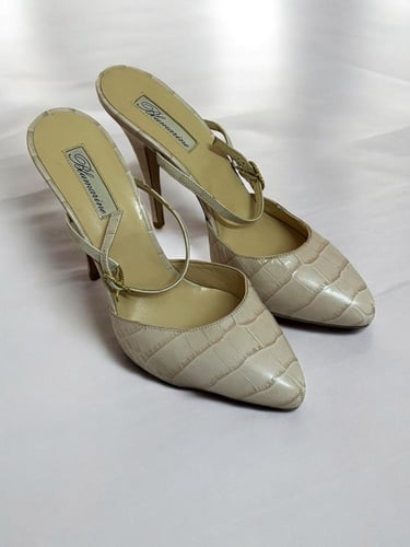 Balmain Beige Slingback Heels ,size :37